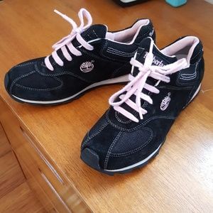 Timberland sneakers, black and pink, size 8 suede